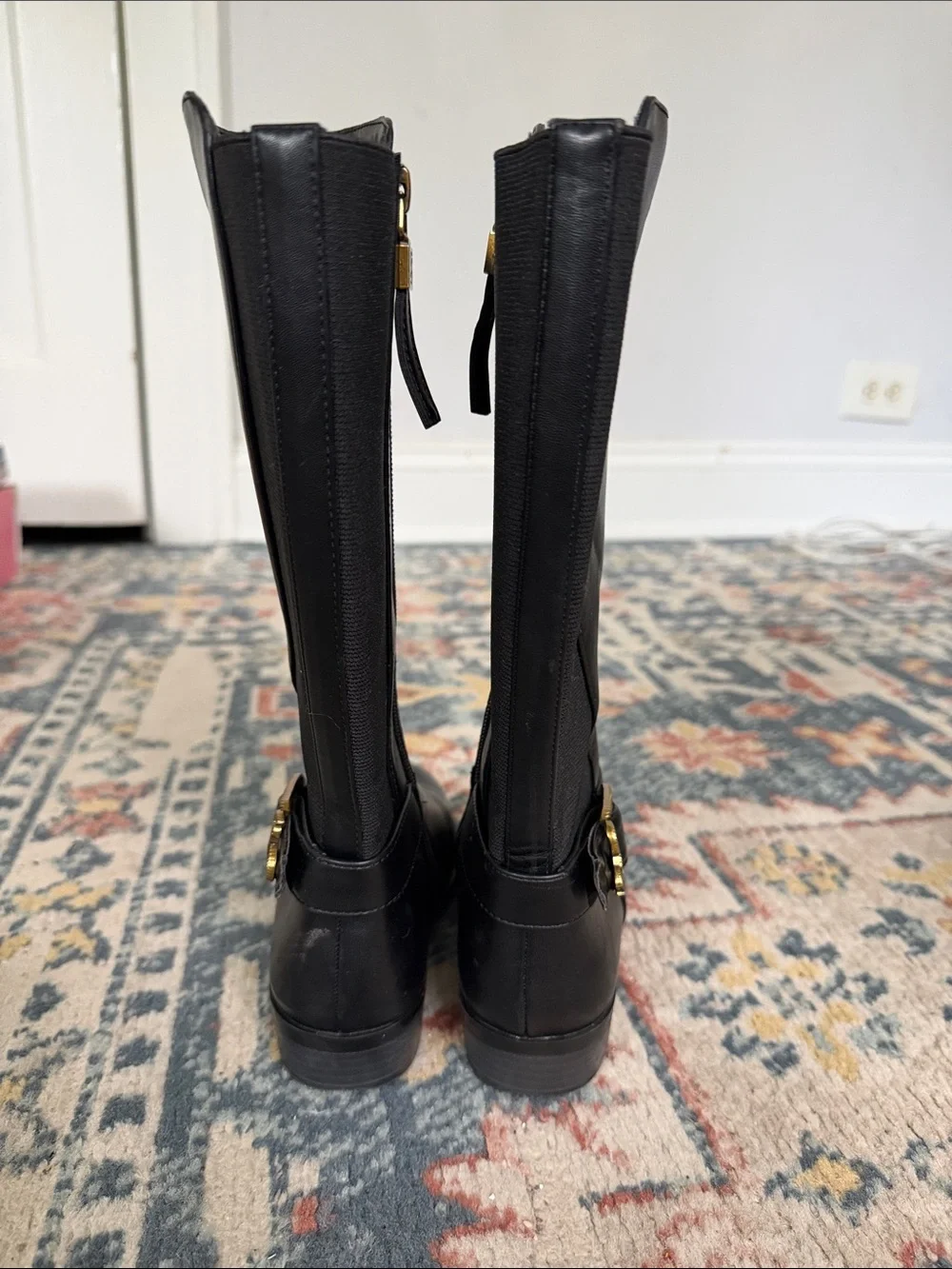 Gorgeous kids girls Black Leather Knee-High Riding Boots